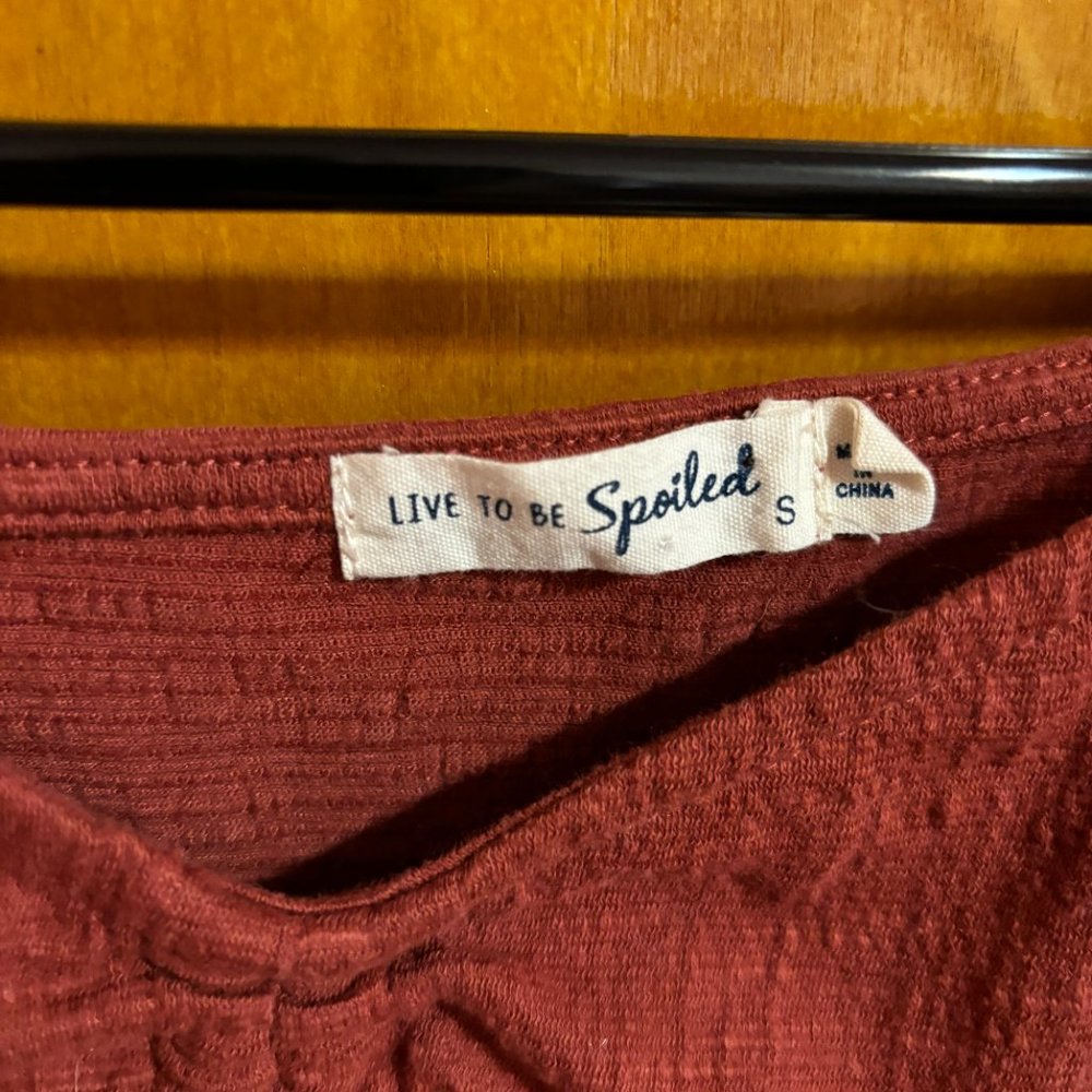 Live To Be Spoiled Maroon Crop Top with Front Tie‎ - Picture 7 of 12